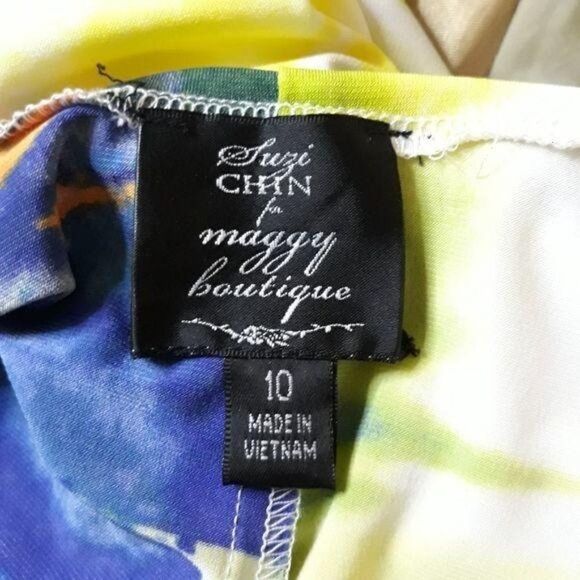 Suzi Chin Artsy Abstract Floral Splatter Ruched Sleeveless Cocktail Dress Sz 10 - Picture 2 of 10